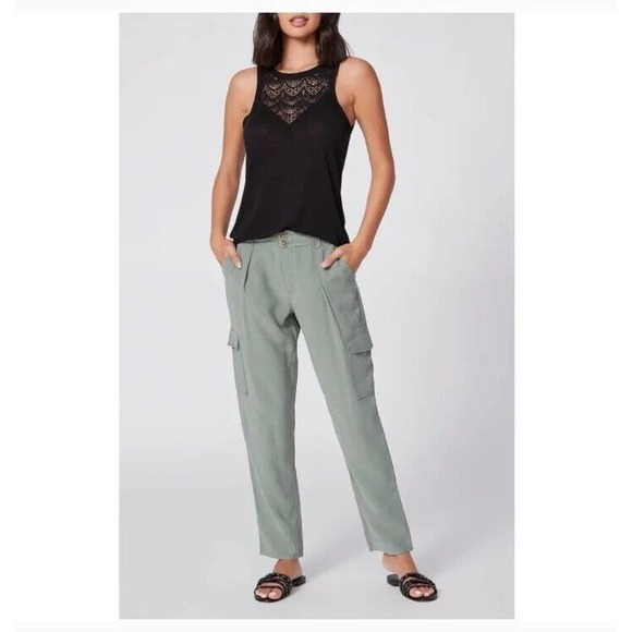 Paige Women's Becca High Waisted Laurel Green Pants Tapered Pockets Size 6 - Picture 15 of 16